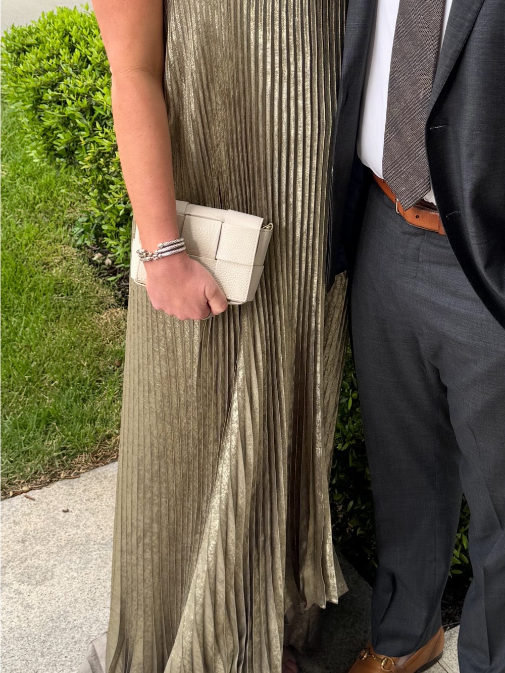 L’idée Strapless Pleated Metallic Maxi Dress in Champagne - Picture 2 of 4